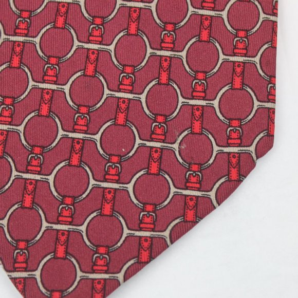Hermes Vintage Horse Bit Burgundy Silk Tie - Picture 9 of 9